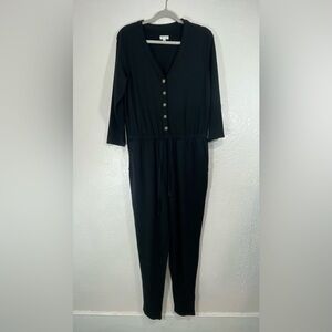 Garnet Hill Black Traverse Knit Jumpsuit Black Women’s Small Pockets Drawstring